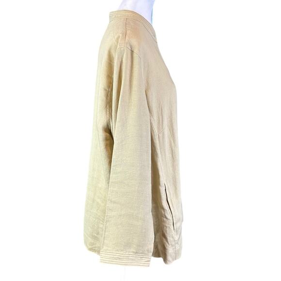 Bridgewater Studio Linen Tunic Sz 18W Mandarin Collar Side Pockets Tan - Picture 4 of 8